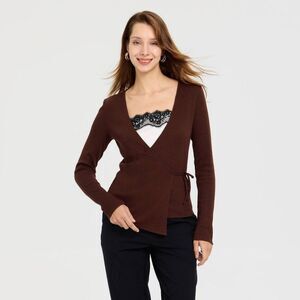 A New Day - Women's Metallic Rib-Knit Wrap Cardigan - A New Da Brown